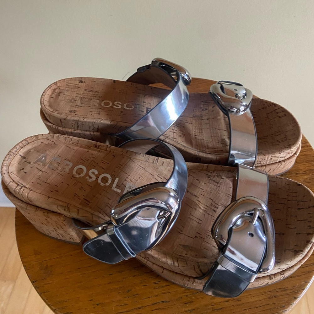 AEROSOLES Metallic Sandals with Cork Footbed